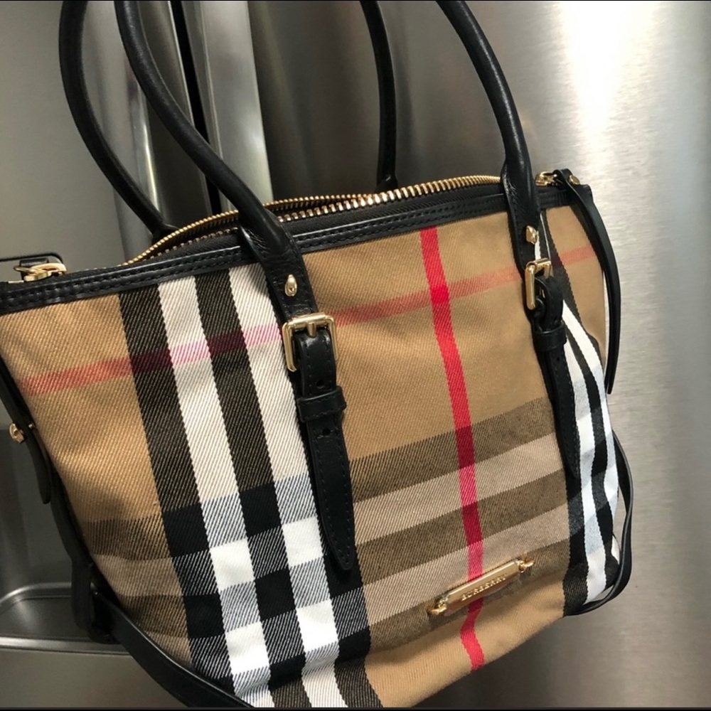 Burberry Multicolor Check Tote - Black, White, Tan, Red